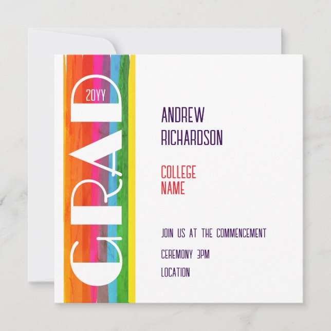 Minimal Rainbow Class of Year Graduation Flat Card Meddelande (Framsida)