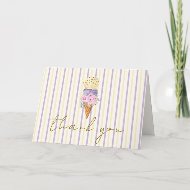 Minimal Rand-blomskotskop Ice Cream Baby Shower Tack Kort (Framsida)