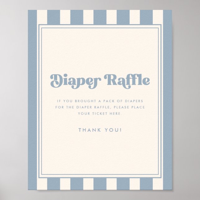 Minimal randig blå blöja lotteri baby shower poster (Framsidan)