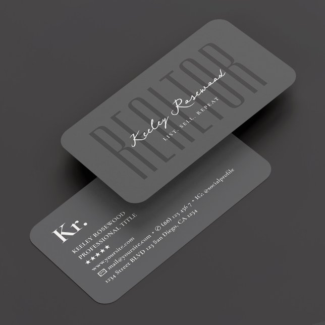 Minimal Realtor Real Gods-Hyortgage Grått Visitkort (Minimal Realtor Real Estate Mortgage Dark Grey Business Card
)