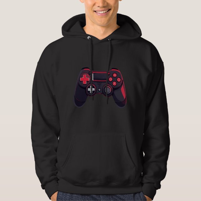 Minimal Red Black Game Controller Icon Hoodie (Framsida)