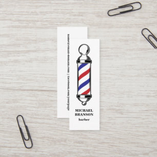 Minimal Red Blue Barber Shop Hair Beard Business Mini Visitkort