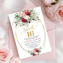 Minimal Red Blush Greenery Gold Sweet 16 Birthday Inbjudningar