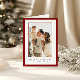 Minimal Red Border Photo Elegant Christmas Helgkort
