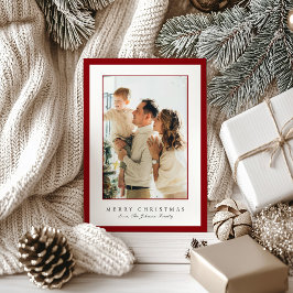 Minimal Red Border Photo Elegant Christmas Julkort