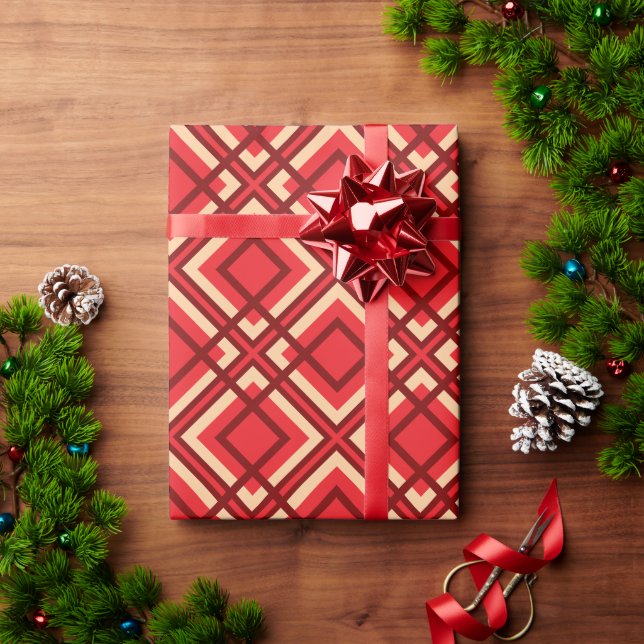 Minimal Red Brown Checkered Wrapping Paper Presentpapper (Julgåva)