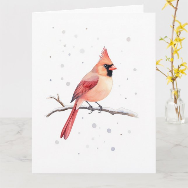 Minimal Red Cardinal Snowy Branch Christmas Kort (Gul blomma)