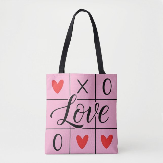 Minimal Red Hearts Love Tote Bag Tygkasse (Framsida)