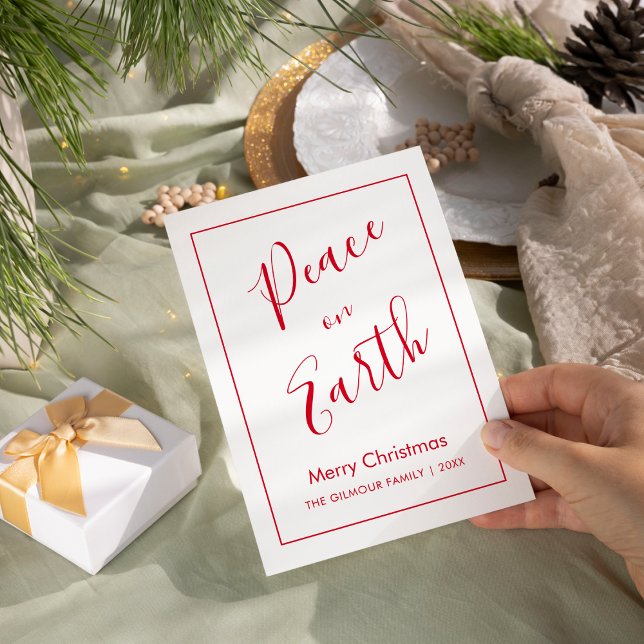 Minimal|Red Peace on Earth Christmas Card Inbjudningar (Skapare uppladdad)