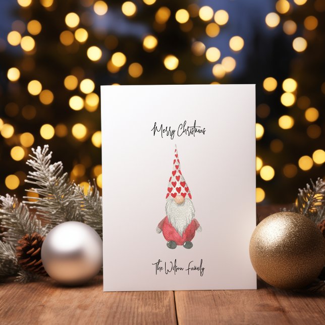 Minimal Red Scandinavian Gnome God jul Julkort (Merry Christmas Minimal Red Scandinavian Gnome Holiday Card)