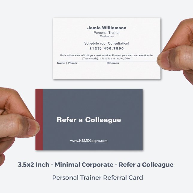 Minimal referens för en Colleague Grått White Red Rabattkort (3.5x2 Inch, Minimal Refer a Colleague Grey White Red Referral Card)