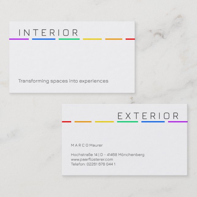 Minimal regnbågsfärgad visitkort med Pride-färger (Fram/baksida)
