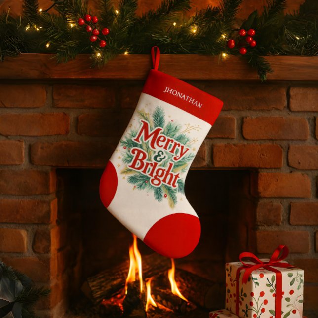 Minimal ren enkel Julafton Red White Liten Julstrumpa (christmas festive holiday stockings with custom personalized name custom made bright red berries )
