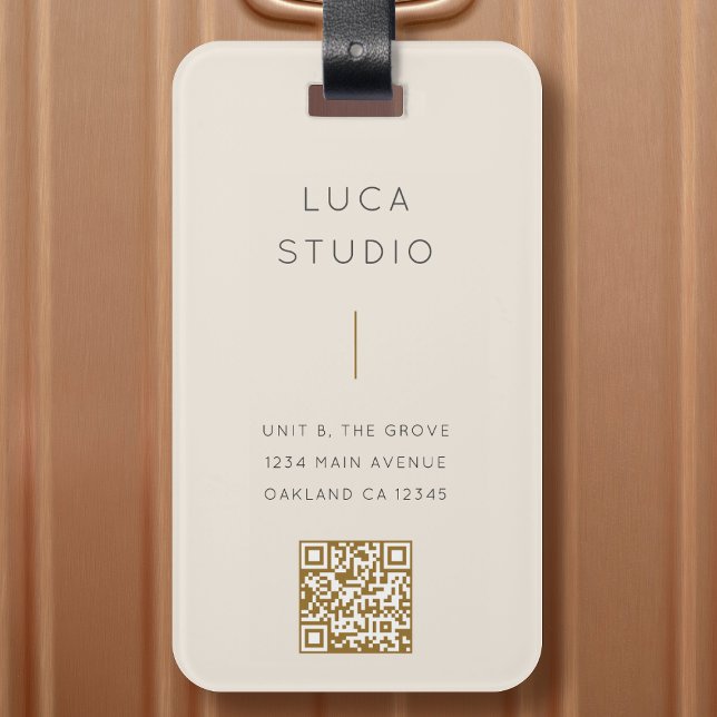 Minimal ren enkel modern QR-kod Guld och Cream Bagagebricka (Skapare uppladdad)