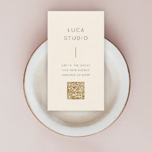 Minimal ren enkel modern QR-kod Guld och Cream Visitkort
