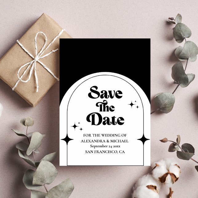 Minimal Retro Arch Svart och Vitt Save The Date Spara Datumet (Skapare uppladdad)