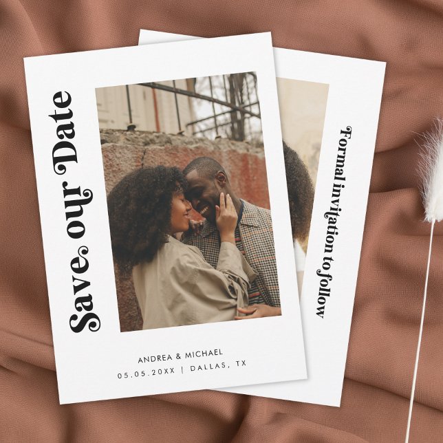 Minimal Retro Black White 2-fotowebbplats Bröllop Spara Datumet (Skapare uppladdad)