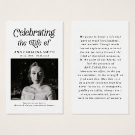 Minimal retro Funeral Photo Memorial Prayer Visitkort