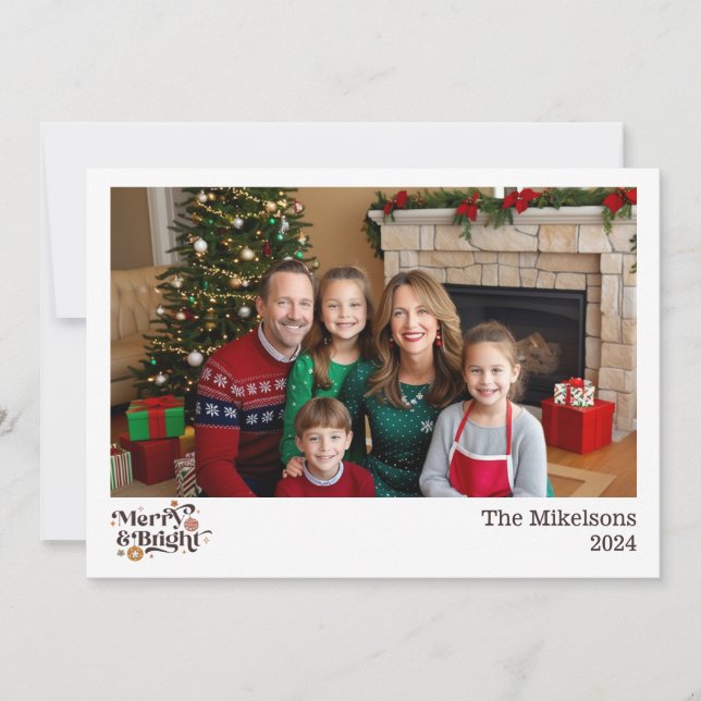 Minimal Retro-julfamiljen Porträtt Julkort (Framsida)