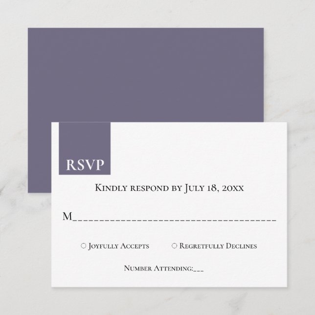 Minimal Retro Lila Guld Monogram Classy Bröllop OSA Kort (Fram/baksida)