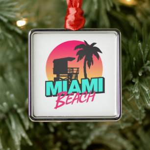 Minimal Retro Miami Beach-typografi Julgransprydnad Metall
