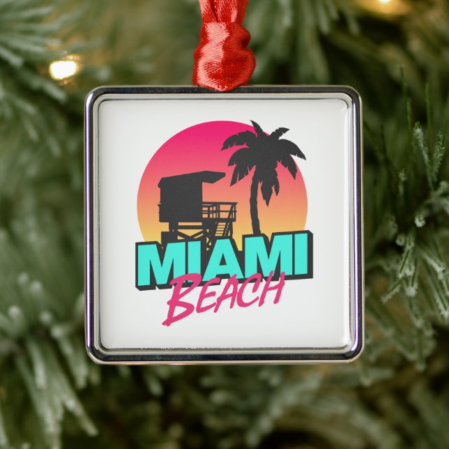 Minimal Retro Miami Beach-typografi Julgransprydnad Metall (Träd)