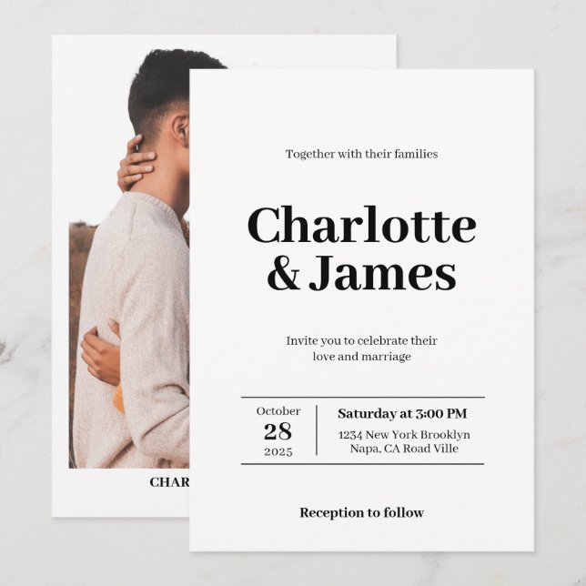 Minimal retro Modern fotoskript Bröllop Inbjudningar (Fram/baksida)