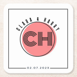 Minimal retro monogram initials Wedding Underlägg Papper Kvadrat