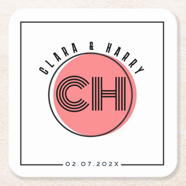 Minimal retro monogram initials Wedding  Underlägg Papper Kvadrat (Framsidan)