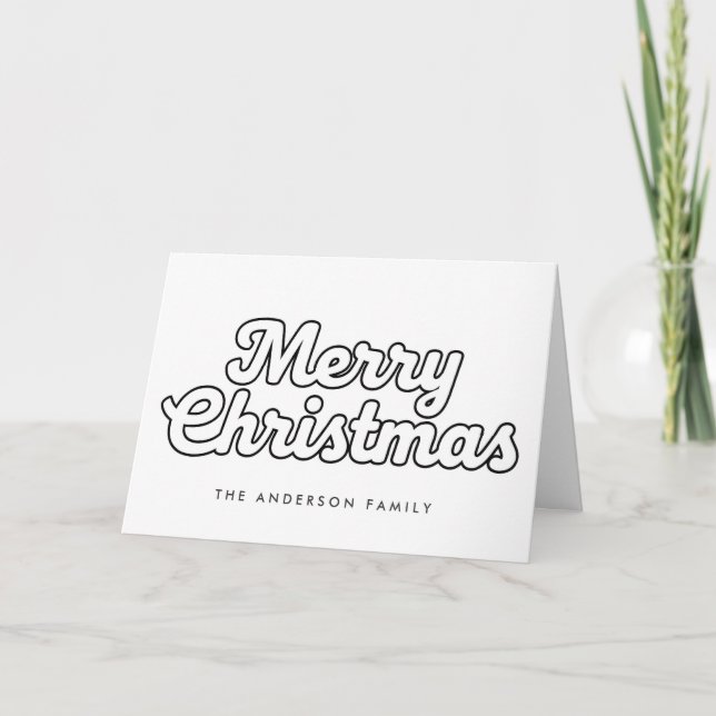 Minimal Retro Outline Script Merry Christmas Helgkort (Framsida)