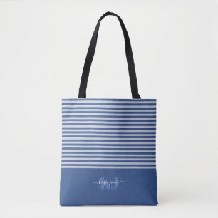 Minimal retro-typografi Blue Monogram Tygkasse