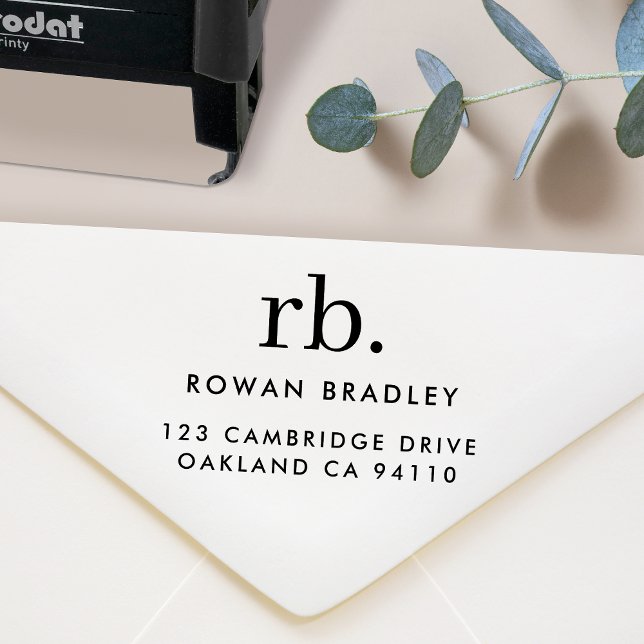 Minimal Returadress för monogram klassisk Elegant Självfärgande Stämpel (Sleek modern monogram custom pre-addressed mailing rubber stamp.)