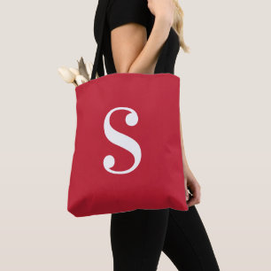Minimal röd med stor vit monogram tygkasse