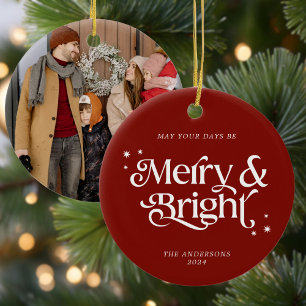 Minimal röd merry och ljus fotojul julgransprydnad keramik