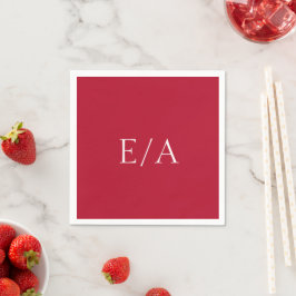 Minimal Röd Monogram Enkel Elegant Bröllop Pappersservett