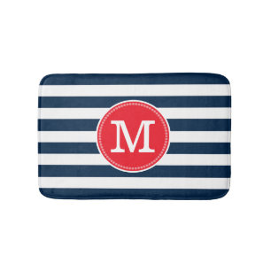 Minimal röd monogram fet blå vit Rand Badrumsmatta