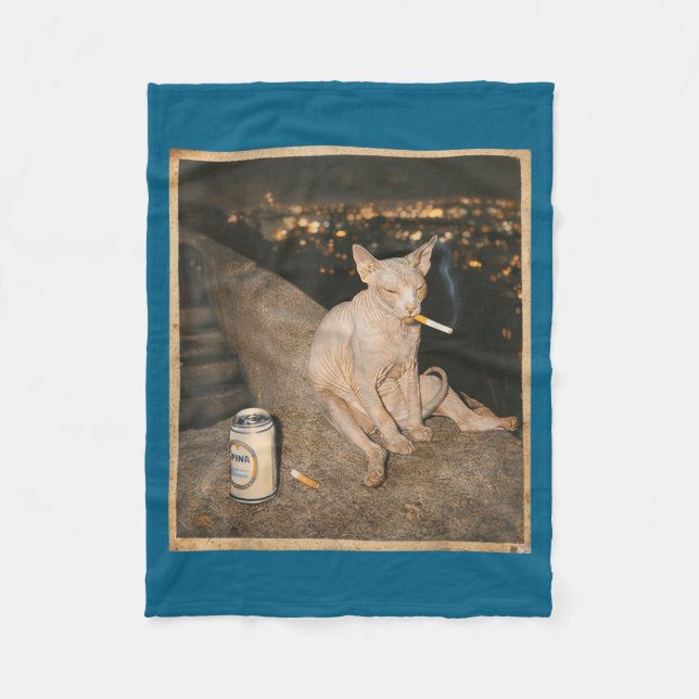 Minimal rökande Sphynx katt meme rolig Fleecefilt (Framsidan)