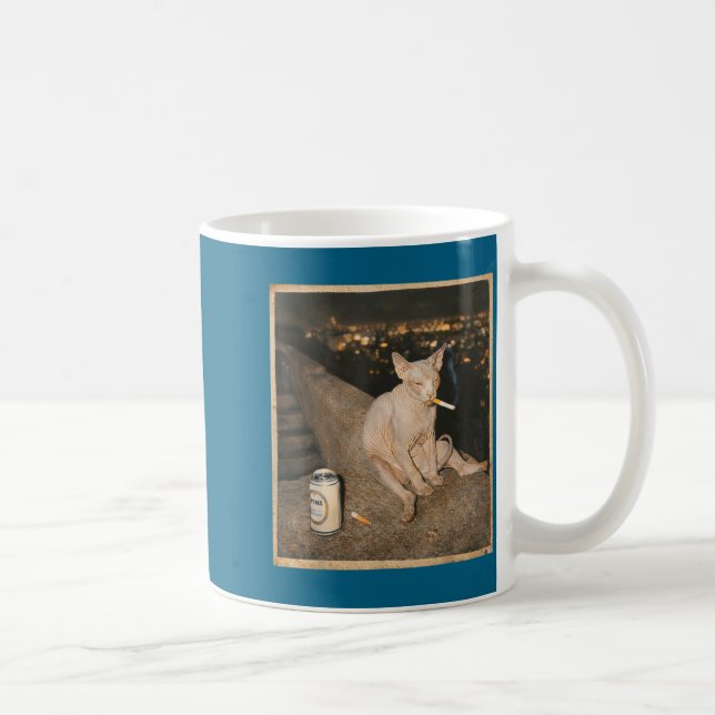 Minimal rökande Sphynx katt meme rolig Kaffemugg (Höger)