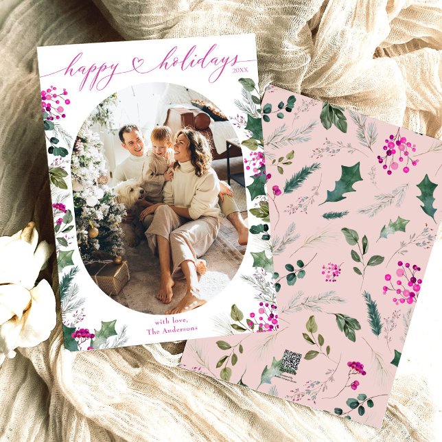 Minimal & Rosa 1 Familj Foto Glad Julkort  (Skapare uppladdad)