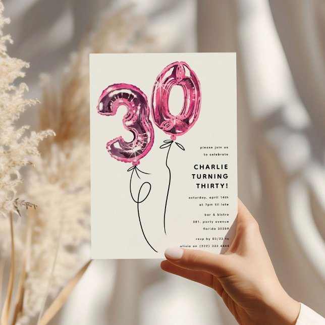 Minimal Rosa 30 bubblor 30års födelsedag Party Inbjudningar (Skapare uppladdad)
