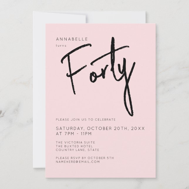 Minimal  Rosa 40:e 40:e födelsedagen Inbjudningar (Framsida)