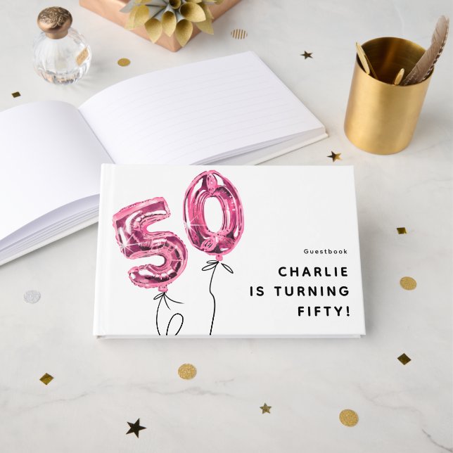 Minimal Rosa 50 Ballong 50-årsfest Gästböcker (Framsida öppen)