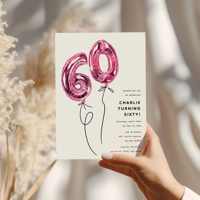 Minimal Rosa 60 bubblor 60:e Födelsedagsfesten Inbjudningar (Skapare uppladdad)