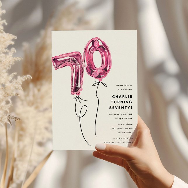 Minimal Rosa 70 Ballong 70-årsfest Inbjudningar (Skapare uppladdad)