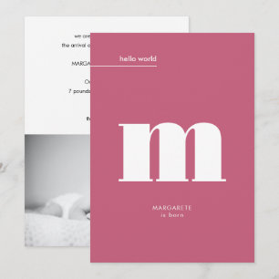 Minimal Rosa Big Monogram Photo Baby Birth Meddelande