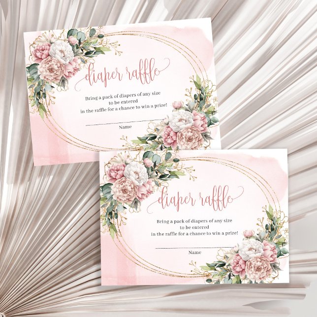 Minimal Rosa Blommig Eukalyptus Blöja Lotteri Tilläggskort (Minimal Blush Pink Floral Eucalyptus Diaper Raffle)