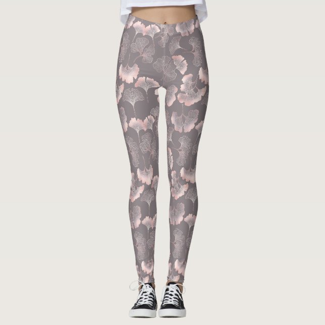 Minimal rosa botanisk mönster leggings (Framsida)