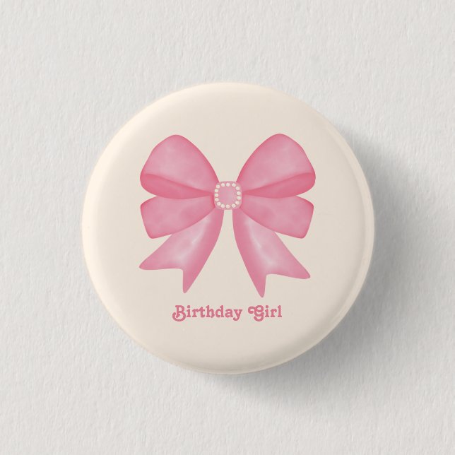 Minimal Rosa Bow Sweet Birthday Girl Knapp (Framsida)