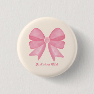 Minimal Rosa Bow Sweet Birthday Girl Knapp