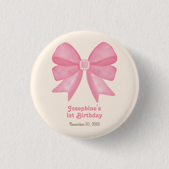 Minimal Rosa Bow Sweet Girl Birthday Knapp (Framsida)